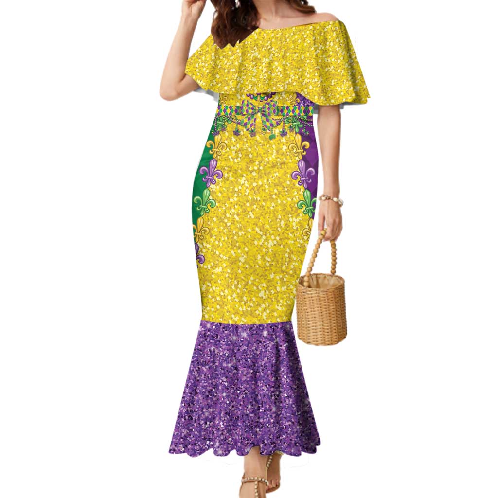 Mardi Gras Family Matching Mermaid Dress and Hawaiian Shirt Beadeds Necklace With Fleur De Lis - Wonder Print Shop