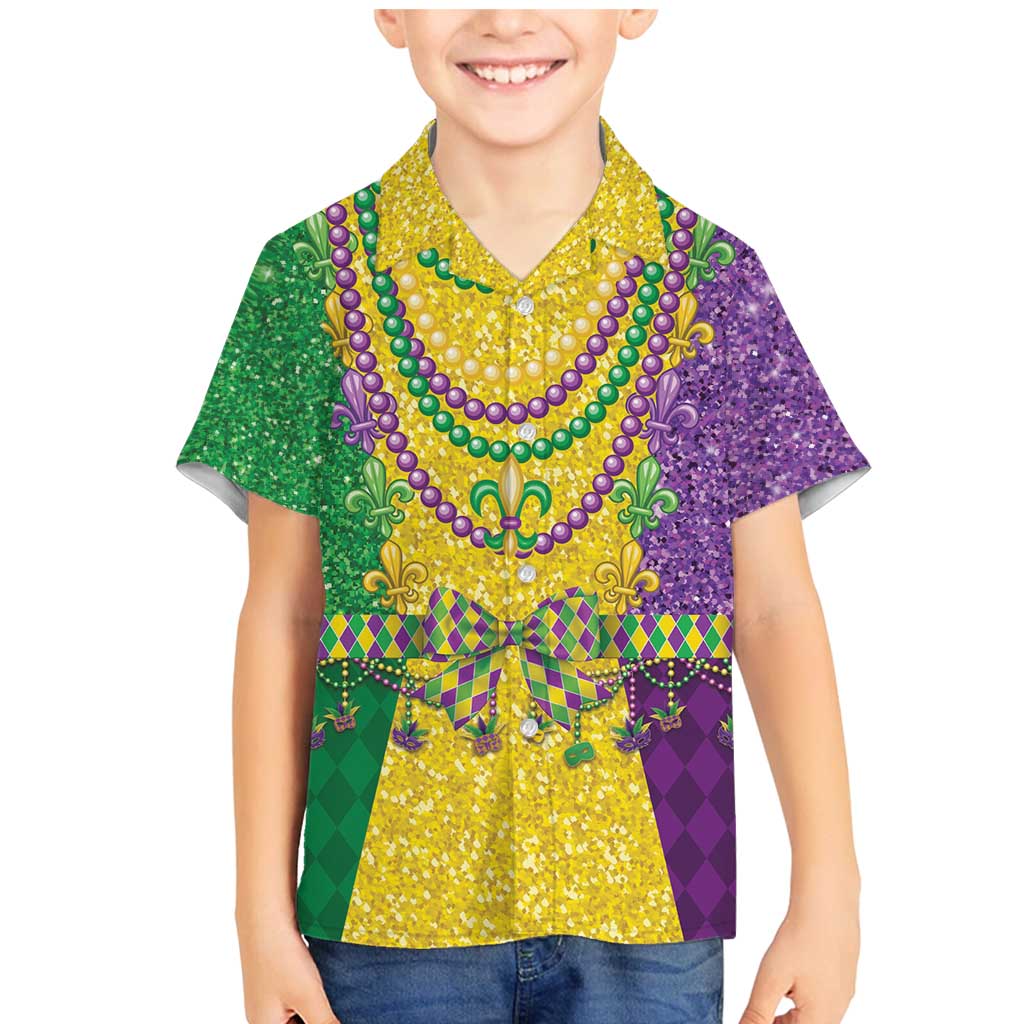 Mardi Gras Family Matching Mermaid Dress and Hawaiian Shirt Beadeds Necklace With Fleur De Lis - Wonder Print Shop