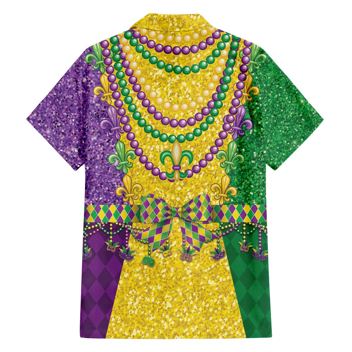 Mardi Gras Family Matching Off The Shoulder Long Sleeve Dress and Hawaiian Shirt Beadeds Necklace With Fleur De Lis - Wonder Print Shop