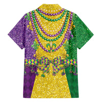 Mardi Gras Family Matching Off The Shoulder Long Sleeve Dress and Hawaiian Shirt Beadeds Necklace With Fleur De Lis - Wonder Print Shop
