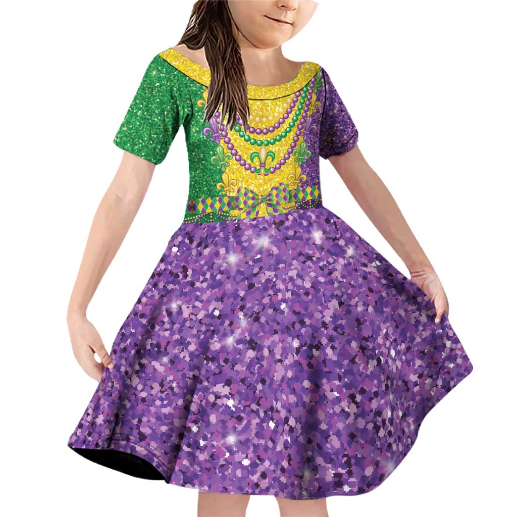 Mardi Gras Family Matching Off Shoulder Short Dress and Hawaiian Shirt Beadeds Necklace With Fleur De Lis - Wonder Print Shop