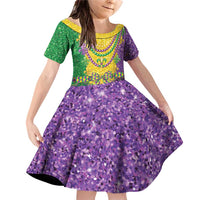 Mardi Gras Family Matching Off Shoulder Short Dress and Hawaiian Shirt Beadeds Necklace With Fleur De Lis - Wonder Print Shop