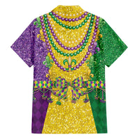 Mardi Gras Family Matching Off Shoulder Short Dress and Hawaiian Shirt Beadeds Necklace With Fleur De Lis - Wonder Print Shop