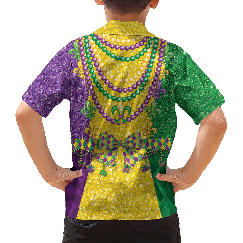 Mardi Gras Family Matching Short Sleeve Bodycon Dress and Hawaiian Shirt Beadeds Necklace With Fleur De Lis - Wonder Print Shop