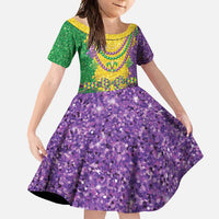 Mardi Gras Family Matching Short Sleeve Bodycon Dress and Hawaiian Shirt Beadeds Necklace With Fleur De Lis - Wonder Print Shop