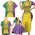 Mardi Gras Family Matching Short Sleeve Bodycon Dress and Hawaiian Shirt Beadeds Necklace With Fleur De Lis - Wonder Print Shop