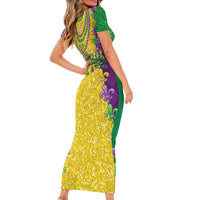 Mardi Gras Family Matching Short Sleeve Bodycon Dress and Hawaiian Shirt Beadeds Necklace With Fleur De Lis - Wonder Print Shop