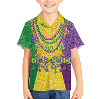 Mardi Gras Family Matching Short Sleeve Bodycon Dress and Hawaiian Shirt Beadeds Necklace With Fleur De Lis - Wonder Print Shop