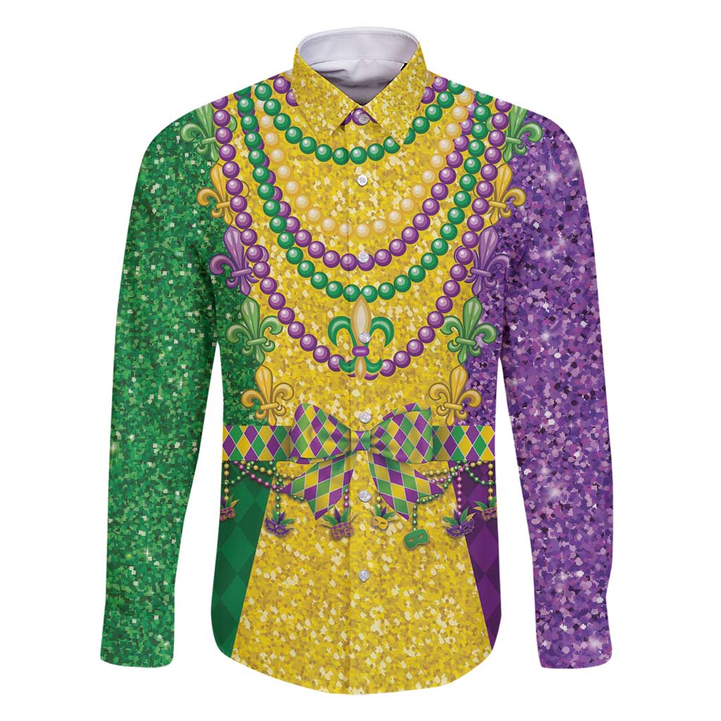 Mardi Gras Family Matching Summer Maxi Dress and Hawaiian Shirt Beadeds Necklace With Fleur De Lis - Wonder Print Shop