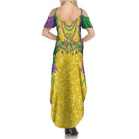 Mardi Gras Family Matching Summer Maxi Dress and Hawaiian Shirt Beadeds Necklace With Fleur De Lis - Wonder Print Shop