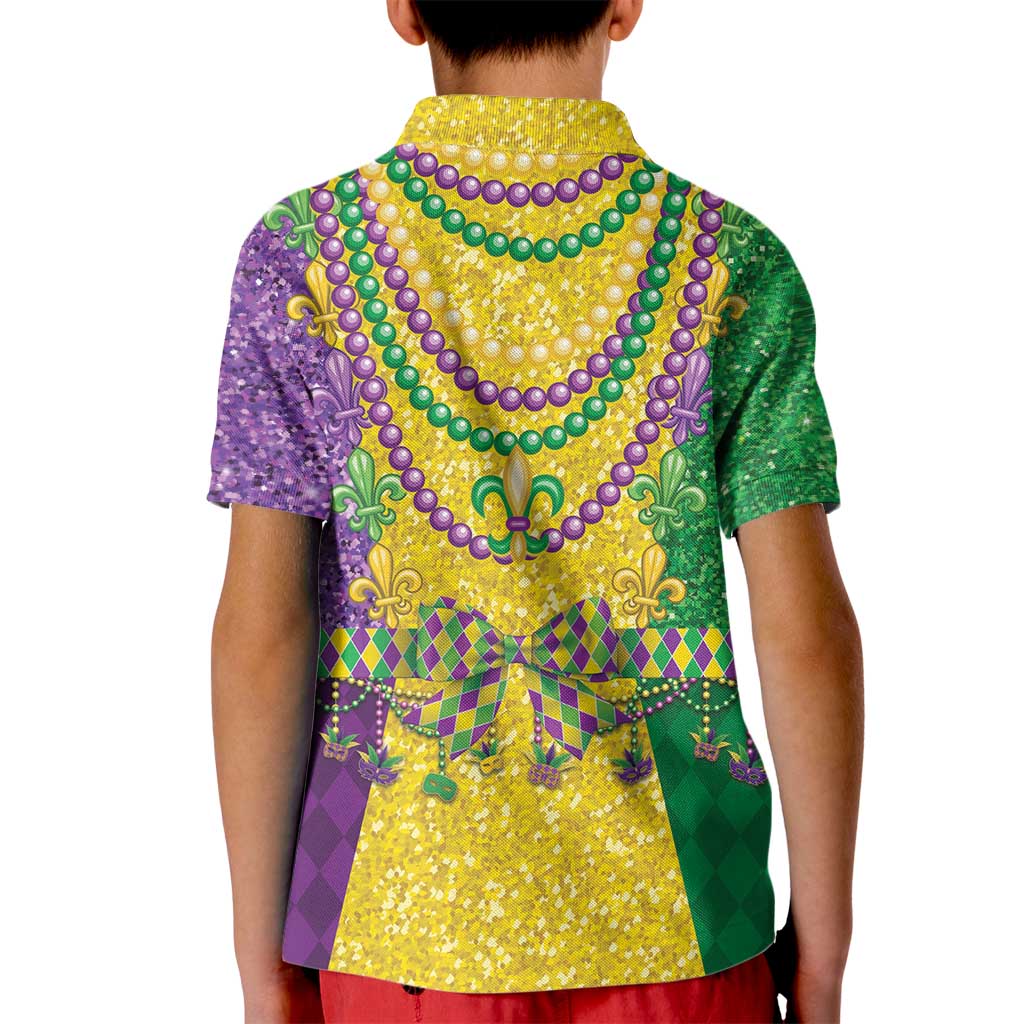 Mardi Gras Kid Polo Shirt Beadeds Necklace With Fleur De Lis - Wonder Print Shop