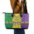 Mardi Gras Leather Tote Bag Beadeds Necklace With Fleur De Lis - Wonder Print Shop