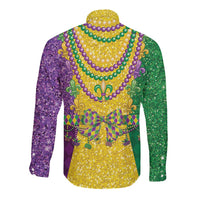 Mardi Gras Long Sleeve Button Shirt Beadeds Necklace With Fleur De Lis - Wonder Print Shop