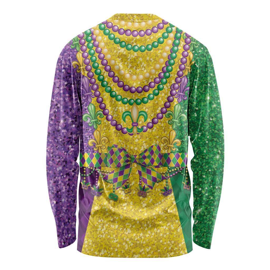 Mardi Gras Long Sleeve Shirt Beadeds Necklace With Fleur De Lis - Wonder Print Shop