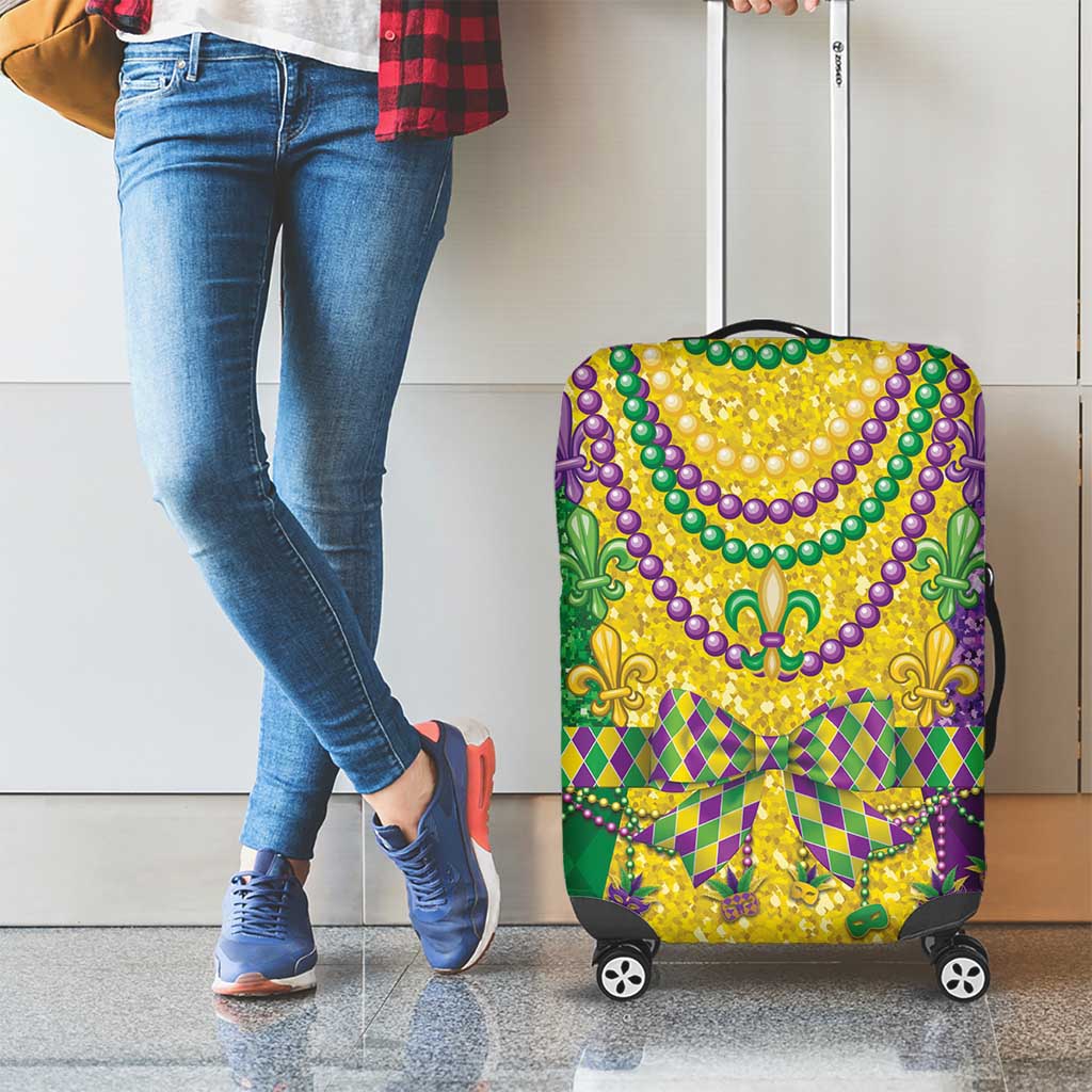 Mardi Gras Luggage Cover Beadeds Necklace With Fleur De Lis - Wonder Print Shop