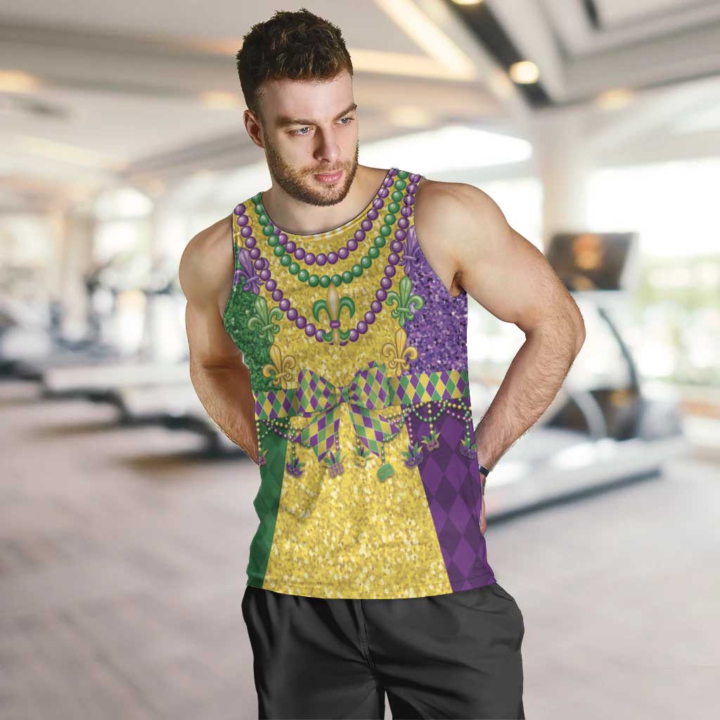 Mardi Gras Men Tank Top Beadeds Necklace With Fleur De Lis - Wonder Print Shop