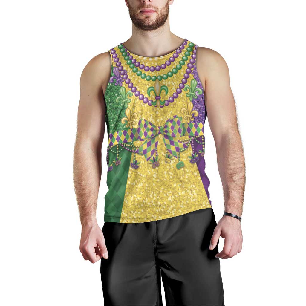Mardi Gras Men Tank Top Beadeds Necklace With Fleur De Lis - Wonder Print Shop