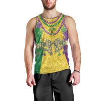 Mardi Gras Men Tank Top Beadeds Necklace With Fleur De Lis - Wonder Print Shop