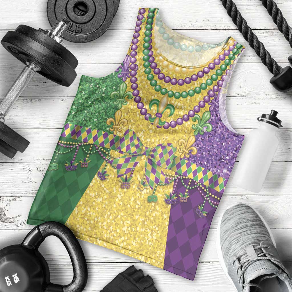 Mardi Gras Men Tank Top Beadeds Necklace With Fleur De Lis - Wonder Print Shop