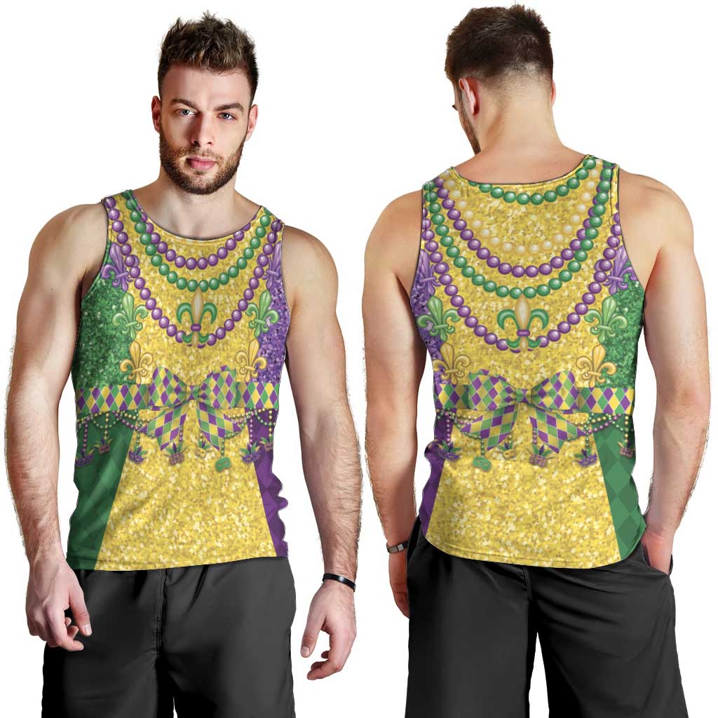Mardi Gras Men Tank Top Beadeds Necklace With Fleur De Lis - Wonder Print Shop