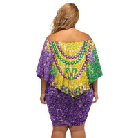 Mardi Gras Off Shoulder Short Dress Beadeds Necklace With Fleur De Lis - Wonder Print Shop