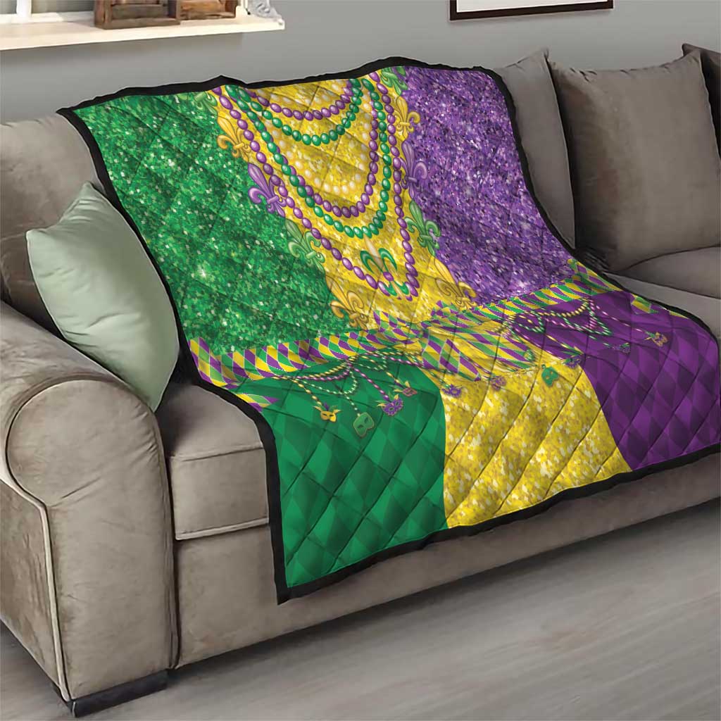Mardi Gras Quilt Beadeds Necklace With Fleur De Lis - Wonder Print Shop