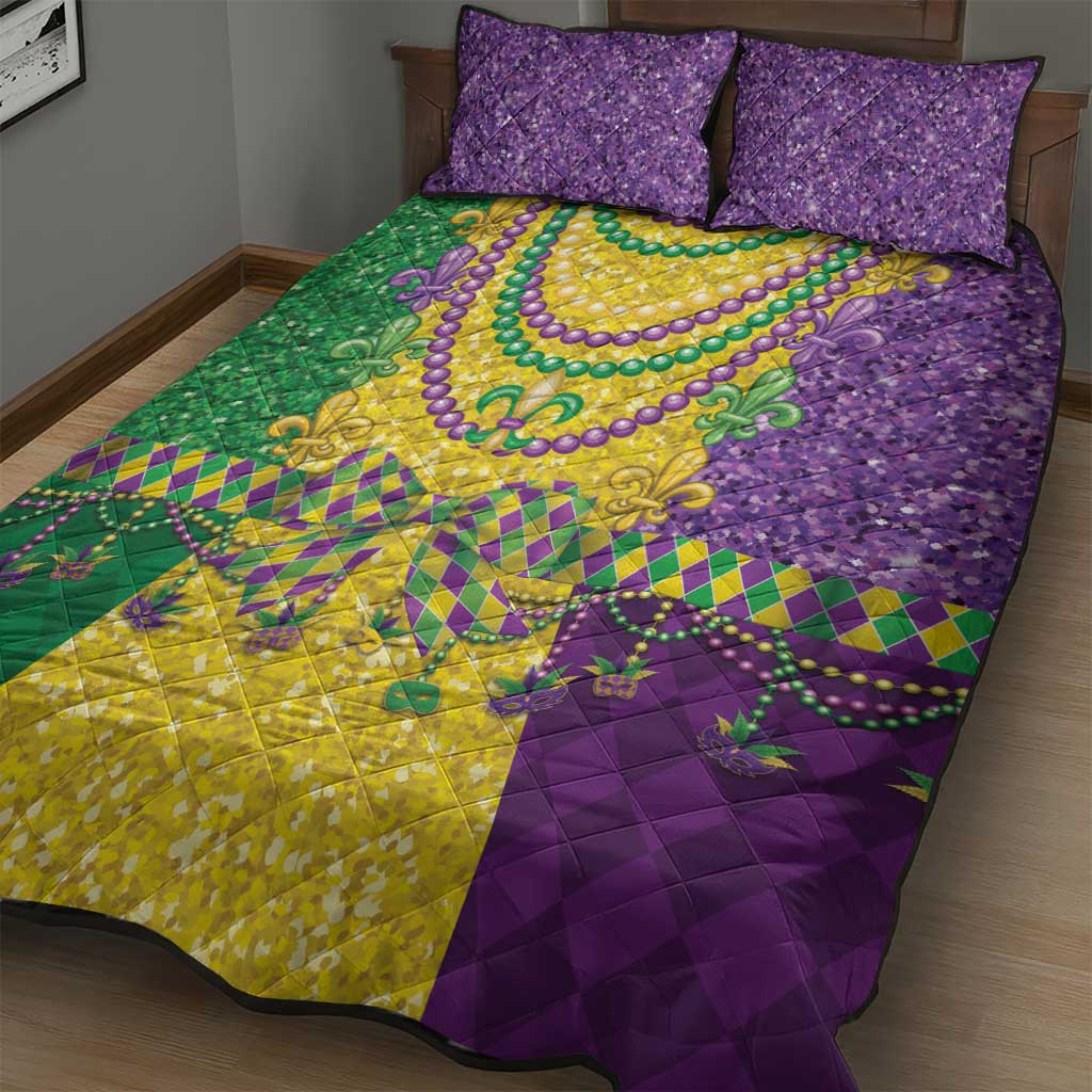 Mardi Gras Quilt Bed Set Beadeds Necklace With Fleur De Lis - Wonder Print Shop