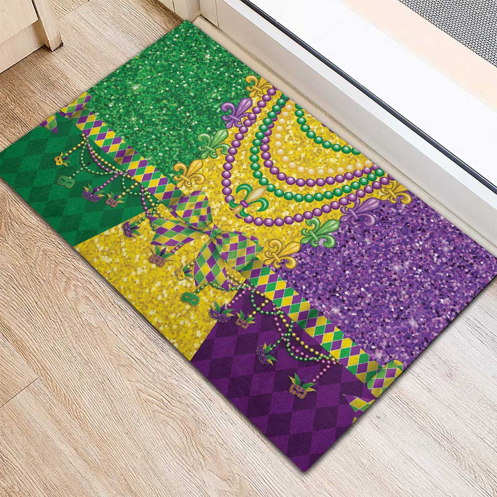 Mardi Gras Rubber Doormat Beadeds Necklace With Fleur De Lis - Wonder Print Shop