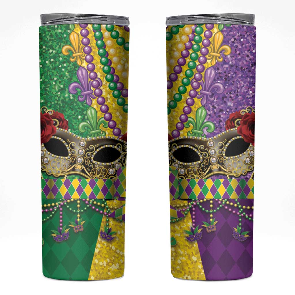 Mardi Gras Skinny Tumbler Beadeds Necklace With Fleur De Lis - Wonder Print Shop