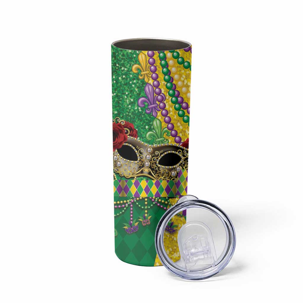 Mardi Gras Skinny Tumbler Beadeds Necklace With Fleur De Lis - Wonder Print Shop