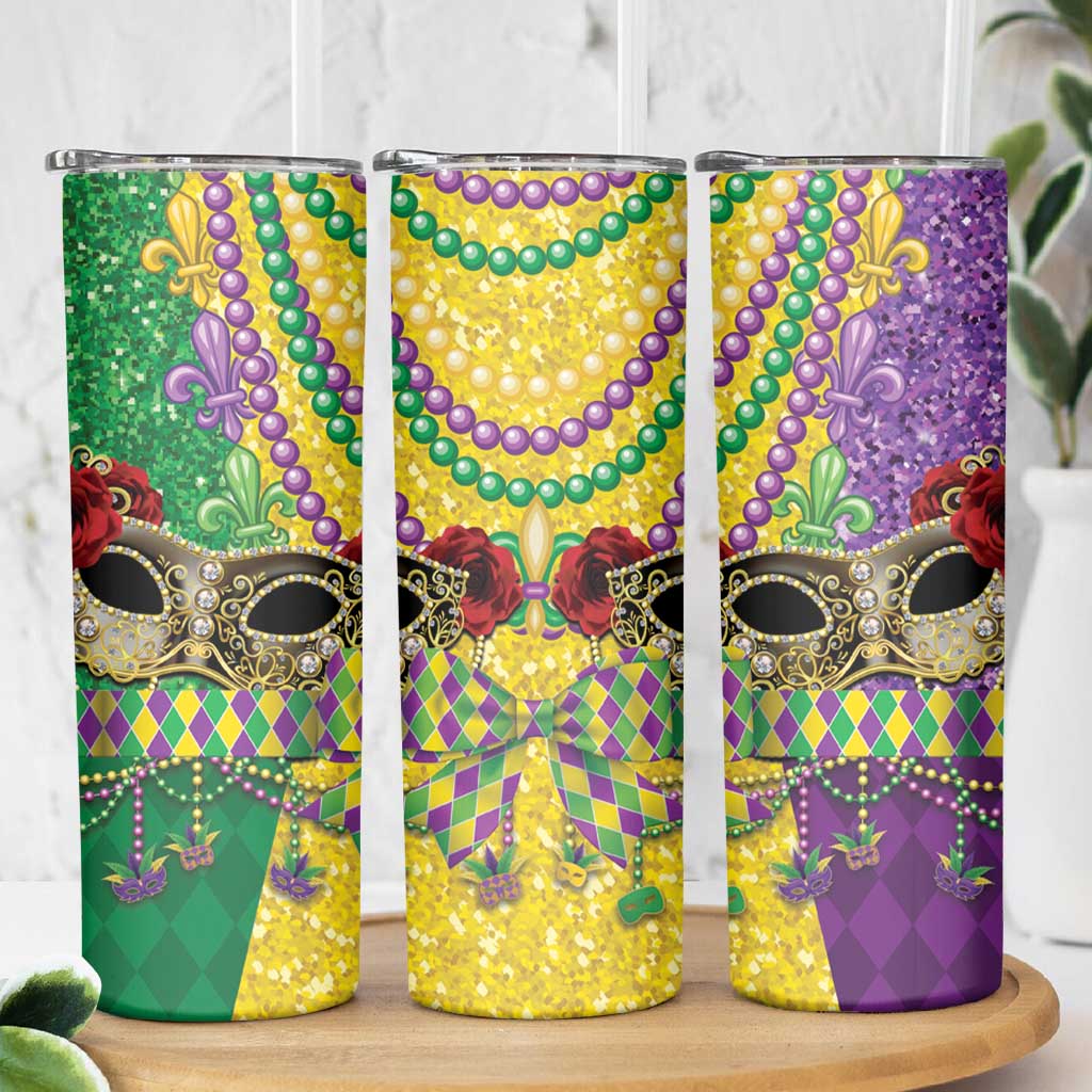 Mardi Gras Skinny Tumbler Beadeds Necklace With Fleur De Lis - Wonder Print Shop