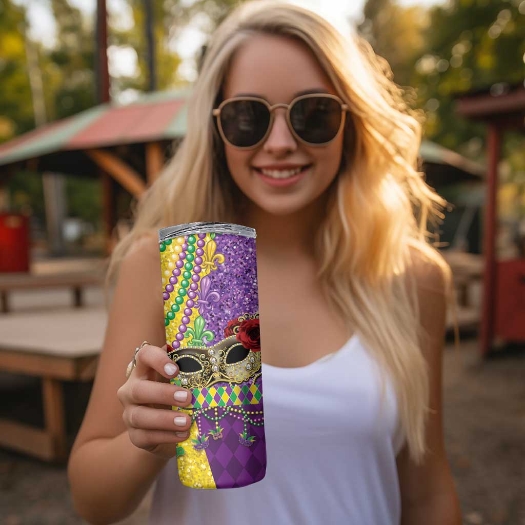 Mardi Gras Skinny Tumbler Beadeds Necklace With Fleur De Lis - Wonder Print Shop
