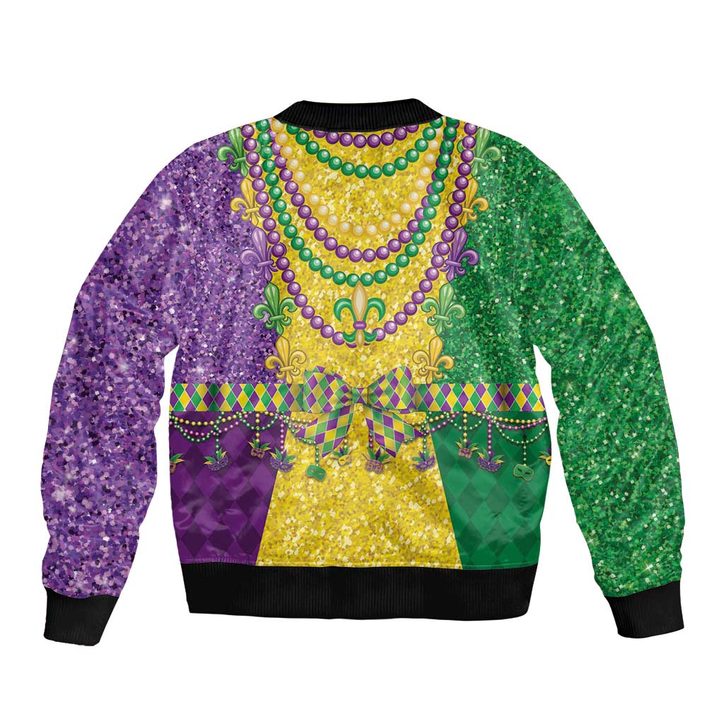 Mardi Gras Sleeve Zip Bomber Jacket Beadeds Necklace With Fleur De Lis - Wonder Print Shop