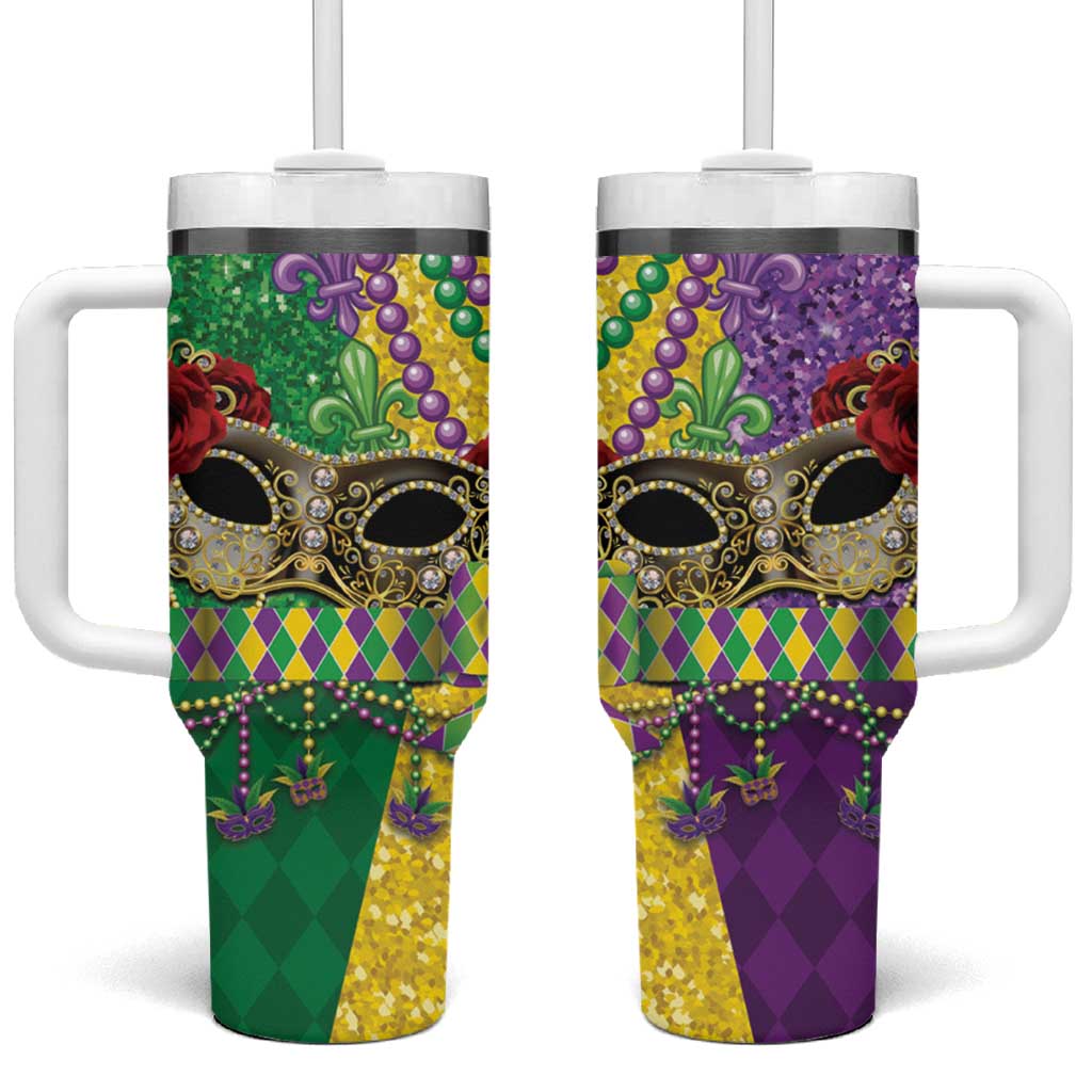 Mardi Gras Tumbler With Handle Beadeds Necklace With Fleur De Lis - Wonder Print Shop