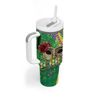 Mardi Gras Tumbler With Handle Beadeds Necklace With Fleur De Lis - Wonder Print Shop