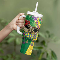 Mardi Gras Tumbler With Handle Beadeds Necklace With Fleur De Lis - Wonder Print Shop