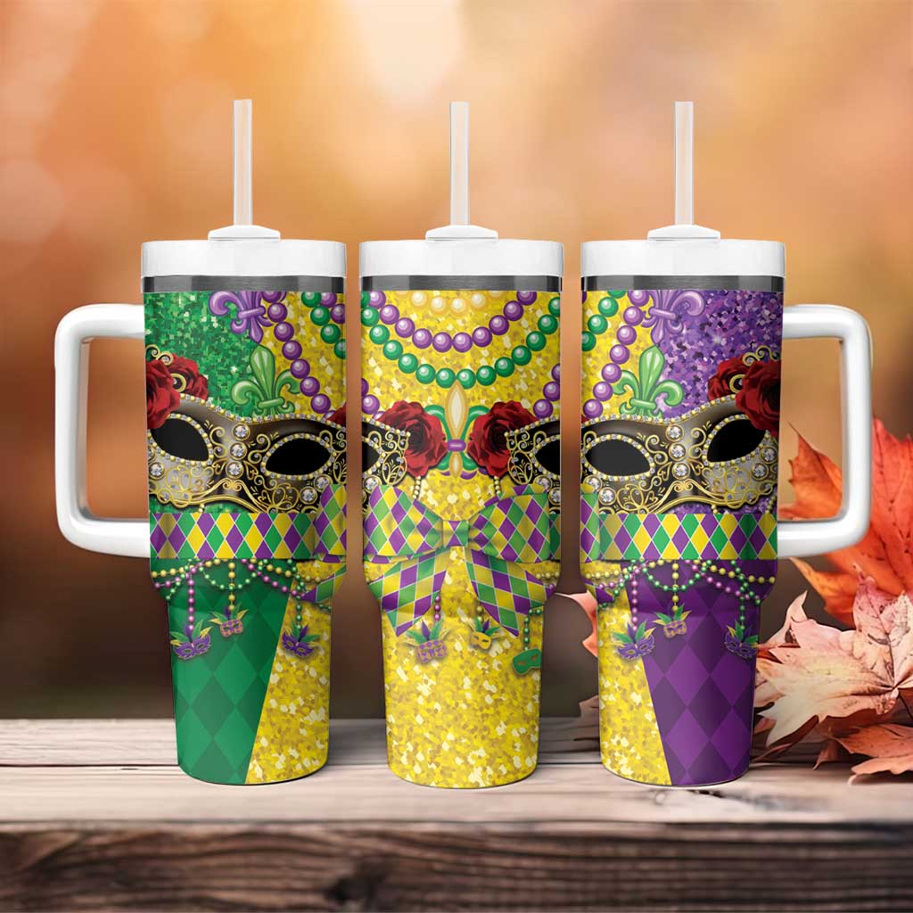 Mardi Gras Tumbler With Handle Beadeds Necklace With Fleur De Lis - Wonder Print Shop