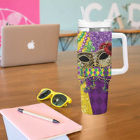 Mardi Gras Tumbler With Handle Beadeds Necklace With Fleur De Lis - Wonder Print Shop