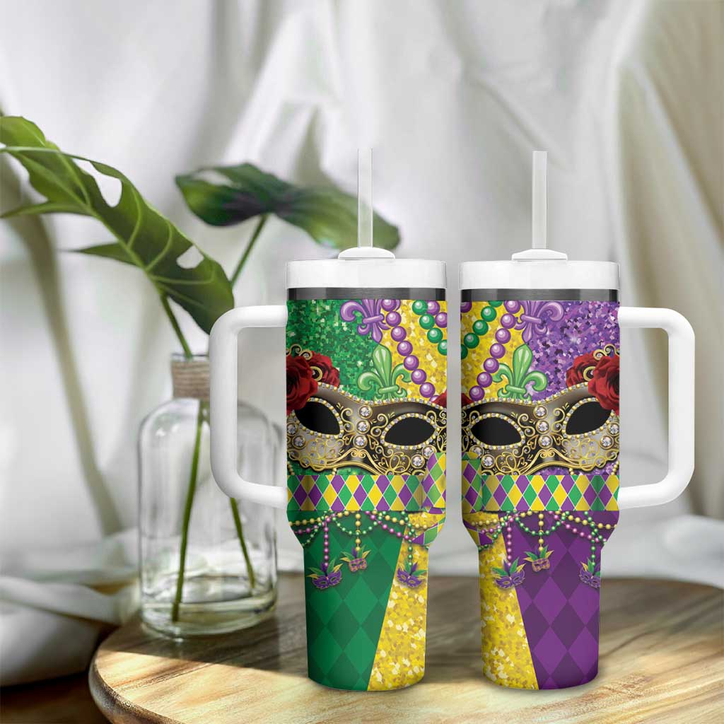 Mardi Gras Tumbler With Handle Beadeds Necklace With Fleur De Lis - Wonder Print Shop