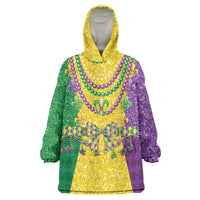 Mardi Gras Wearable Blanket Hoodie Beadeds Necklace With Fleur De Lis - Wonder Print Shop
