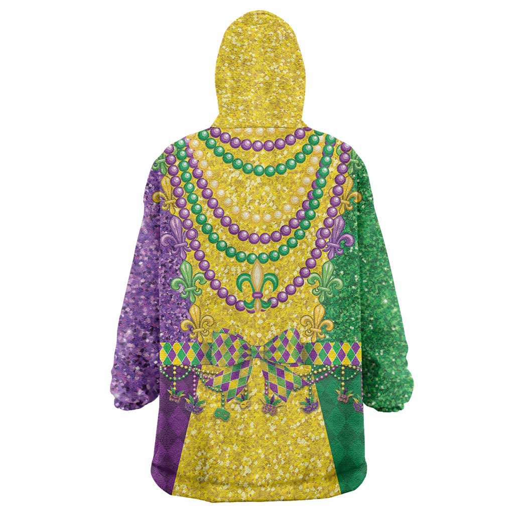 Mardi Gras Wearable Blanket Hoodie Beadeds Necklace With Fleur De Lis - Wonder Print Shop