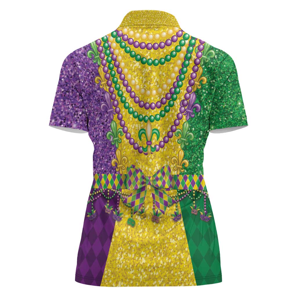 Mardi Gras Women Polo Shirt Beadeds Necklace With Fleur De Lis - Wonder Print Shop