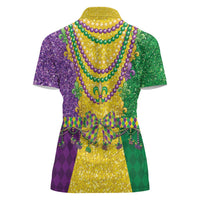 Mardi Gras Women Polo Shirt Beadeds Necklace With Fleur De Lis - Wonder Print Shop