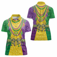 Mardi Gras Women Polo Shirt Beadeds Necklace With Fleur De Lis - Wonder Print Shop