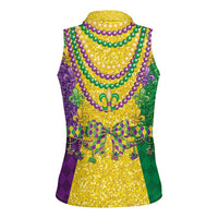 Mardi Gras Women Sleeveless Polo Shirt Beadeds Necklace With Fleur De Lis - Wonder Print Shop