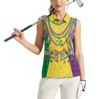 Mardi Gras Women Sleeveless Polo Shirt Beadeds Necklace With Fleur De Lis - Wonder Print Shop