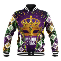 King Mask Mardi Gras Baseball Jacket Let's Party Beadeds With Fleur De Lis - Wonder Print Shop