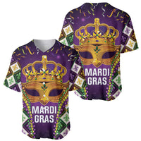 King Mask Mardi Gras Baseball Jersey Let's Party Beadeds With Fleur De Lis - Wonder Print Shop