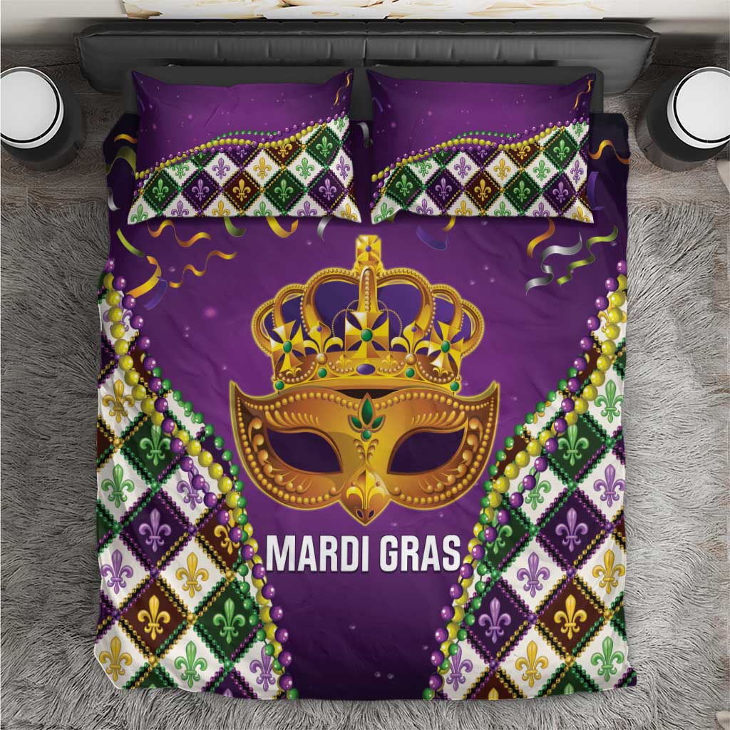 King Mask Mardi Gras Bedding Set Let's Party Beadeds With Fleur De Lis - Wonder Print Shop