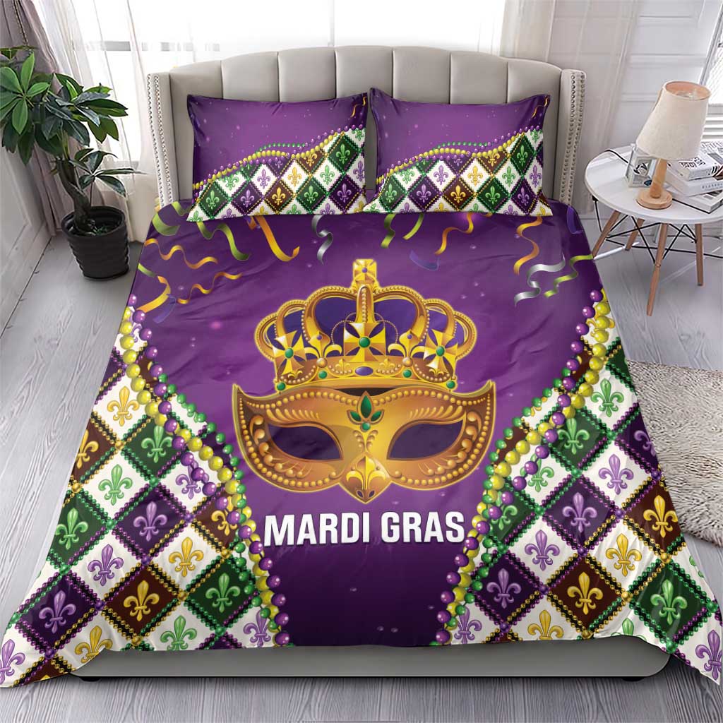 King Mask Mardi Gras Bedding Set Let's Party Beadeds With Fleur De Lis - Wonder Print Shop